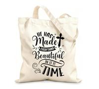AILOONG Polyester Cotton Shopping Bags He Has Made Everything Beautiful In It Is Time 12 oz thick fabric Reusable 31x36cm Medium