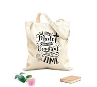 AILOONG Polyester Cotton Shopping Bags He Has Made Everything Beautiful In It Is Time 12 oz thick fabric Reusable 31x36cm Medium