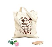 AILOONG Polyester Cotton Shopping Bags He Has Made Everything Beautiful In It Is Time 340g/m² thick fabric Reusable