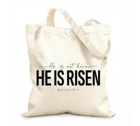AILOONG Polyester Cotton Shopping Bags He Is Not Here Risen Elegant Lettering Quote 12 oz thick fabric Reusable 31x36cm Medium