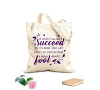 AILOONG Polyester Cotton Shopping Bags If At First You Dont Succeed Inspirational Quotes 340g/m² thick fabric Reusable