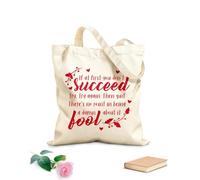 AILOONG Polyester Cotton Shopping Bags If At First You Dont Succeed Inspirational Quotes 340g/m² thick fabric Reusable