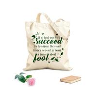 AILOONG Polyester Cotton Shopping Bags If At First You Dont Succeed Inspirational Quotes 340g/m² thick fabric Reusable