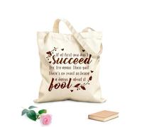 AILOONG Polyester Cotton Shopping Bags If At First You Dont Succeed Inspirational Quotes 340g/m² thick fabric Reusable