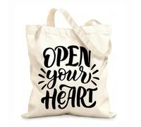 AILOONG Polyester Cotton Shopping Bags Inscription Open Your Heart 12 oz thick fabric Reusable 35x40cm Large