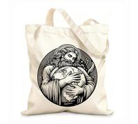 AILOONG Polyester Cotton Shopping Bags Jesus God Embracing The Earth Engraving 12 oz thick fabric Reusable 25x30cm Small