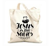 AILOONG Polyester Cotton Shopping Bags Jesus Is My Savior Calligraphy Bible Lettering 12 oz thick fabric Reusable 25x30cm Small