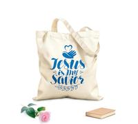 AILOONG Polyester Cotton Shopping Bags Jesus Is My Savior Calligraphy Bible Lettering 340g/m² thick fabric Reusable