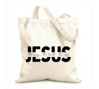 AILOONG Polyester Cotton Shopping Bags Jesus The Way Truth Life 12 oz thick fabric Reusable 35x40cm Large