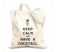 AILOONG Polyester Cotton Shopping Bags Keep Calm And Have A Cocktail Creative Poster 12 oz thick fabric Reusable 31x36cm Medium