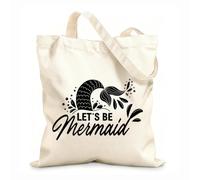 AILOONG Polyester Cotton Shopping Bags Lets Be Mermaids Inspirational Quote About Summer 12 oz thick fabric Reusable 31x36cm Medium