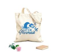 AILOONG Polyester Cotton Shopping Bags Lets Be Mermaids Inspirational Quote About Summer 340g/m² thick fabric Reusable