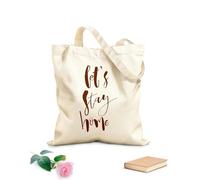 AILOONG Polyester Cotton Shopping Bags Lets Stay Home Inspirational Housewarming 340g/m² thick fabric Reusable