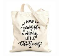 AILOONG Polyester Cotton Shopping Bags Lettering Have Yourself A Merry Little Christmas 12 oz thick fabric Reusable 35x40cm Large
