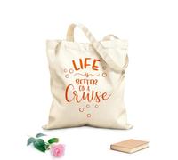 AILOONG Polyester Cotton Shopping Bags Life Is Better On A Cruise Inspirational Quotes 340g/m² thick fabric Reusable