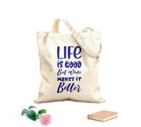 AILOONG Polyester Cotton Shopping Bags Life Is Good But Wine Makes It Better Black 340g/m² thick fabric Reusable