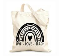 AILOONG Polyester Cotton Shopping Bags Live Love Teach 12 oz thick fabric Reusable 25x30cm Small