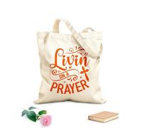 AILOONG Polyester Cotton Shopping Bags Livin On A Prayer 340g/m² thick fabric Reusable