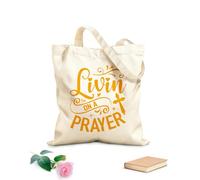 AILOONG Polyester Cotton Shopping Bags Livin On A Prayer 340g/m² thick fabric Reusable