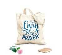 AILOONG Polyester Cotton Shopping Bags Livin On A Prayer 340g/m² thick fabric Reusable