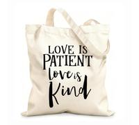 AILOONG Polyester Cotton Shopping Bags Love Is Patient Kind Inspirational Quotes 12 oz thick fabric Reusable 31x36cm Medium