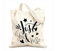 AILOONG Polyester Cotton Shopping Bags Love Lettering Quotes Romantic Valentines Day 12 oz thick fabric Reusable 25x30cm Small