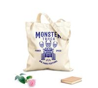 AILOONG Polyester Cotton Shopping Bags Monster Truck Big Car And Skulls Emblem 340g/m² thick fabric Reusable