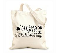 AILOONG Polyester Cotton Shopping Bags My 1St St Patricks Day Calligraphy Lettering 12 oz thick fabric Reusable 25x30cm Small