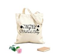 AILOONG Polyester Cotton Shopping Bags My 1St St Patricks Day Calligraphy Lettering 12 oz thick fabric Reusable 35x40cm Large