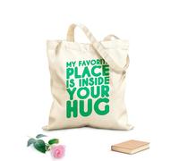 AILOONG Polyester Cotton Shopping Bags My Favorite Place Is Inside Your Hug Love Quote 340g/m² thick fabric Reusable