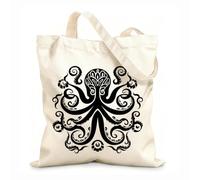 AILOONG Polyester Cotton Shopping Bags Oceanic Serenity Octopus Mandala Black Logo Icon 12 oz thick fabric Reusable 25x30cm Small