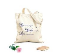 AILOONG Polyester Cotton Shopping Bags Rertcioph Live Every Moment,Laugh Every Day,Love Beyond Words 340g/m² thick fabric Reusable