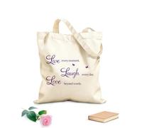 AILOONG Polyester Cotton Shopping Bags Rertcioph Live Every Moment,Laugh Every Day,Love Beyond Words 340g/m² thick fabric Reusable
