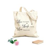 AILOONG Polyester Cotton Shopping Bags Rertcioph Live Every Moment,Laugh Every Day,Love Beyond Words 340g/m² thick fabric Reusable
