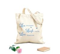 AILOONG Polyester Cotton Shopping Bags Rertcioph Live Every Moment,Laugh Every Day,Love Beyond Words 340g/m² thick fabric Reusable