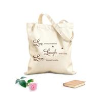 AILOONG Polyester Cotton Shopping Bags Rertcioph Live Every Moment,Laugh Every Day,Love Beyond Words 340g/m² thick fabric Reusable