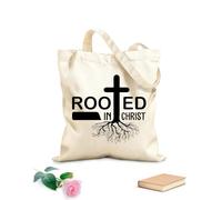 AILOONG Polyester Cotton Shopping Bags Rooted In Christ On White Background Christian 12 oz thick fabric Reusable 35x40cm Large