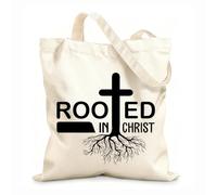 AILOONG Polyester Cotton Shopping Bags Rooted In Christ On White Background Christian 12 oz thick fabric Reusable 25x30cm Small