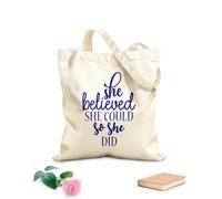 AILOONG Polyester Cotton Shopping Bags She Believed Could So Did Quotes 340g/m² thick fabric Reusable