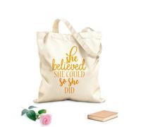 AILOONG Polyester Cotton Shopping Bags She Believed Could So Did Quotes 340g/m² thick fabric Reusable