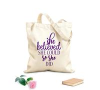 AILOONG Polyester Cotton Shopping Bags She Believed Could So Did Quotes 340g/m² thick fabric Reusable