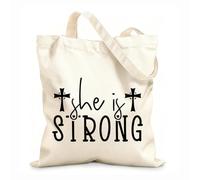 AILOONG Polyester Cotton Shopping Bags She Is Strong 12 oz thick fabric Reusable 31x36cm Medium