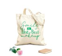 AILOONG Polyester Cotton Shopping Bags Smile Is The Best Makeup Inspirational Quotes 340g/m² thick fabric Reusable