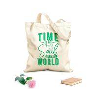 AILOONG Polyester Cotton Shopping Bags Time Is The Soul Of This World Motivational Quotes 340g/m² thick fabric Reusable