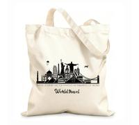 AILOONG Polyester Cotton Shopping Bags Travel Journey Famous Monuments World 12 oz thick fabric Reusable 25x30cm Small