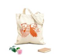AILOONG Polyester Cotton Shopping Bags Vintage Biker Skull Angel And Devil With Wings 340g/m² thick fabric Reusable