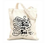AILOONG Polyester Cotton Shopping Bags Waves Sing Song Sea Inspirational 12 oz thick fabric Reusable 31x36cm Medium
