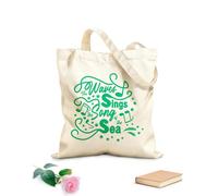 AILOONG Polyester Cotton Shopping Bags Waves Sing Song Sea Inspirational 340g/m² thick fabric Reusable