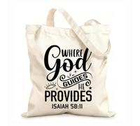 AILOONG Polyester Cotton Shopping Bags Where God Guides He Provides Isaiah 5811 12 oz thick fabric Reusable 35x40cm Large