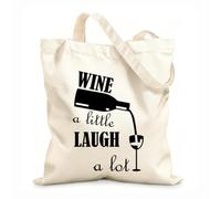 AILOONG Polyester Cotton Shopping Bags Wine A Little Laugh Lot 12 oz thick fabric Reusable 31x36cm Medium